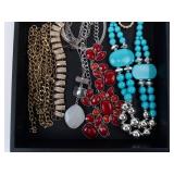Costume Jewelry Assortment - Turquoise Bead Necklace, Pearl Strand, Red Gem Pendant & More Costume Jewelry Assortment - Turquoise Bead Necklace, Pearl Strand, Red Gem Pendant & More
