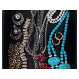Costume Jewelry Assortment - Turquoise Bead Necklace, Pearl Strand, Red Gem Pendant & More Costume Jewelry Assortment - Turquoise Bead Necklace, Pearl Strand, Red Gem Pendant & More