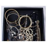 Assorted Gold-Tone Jewelry Tray - Bangles, Pearl Necklaces & Beads Assorted Gold-Tone Jewelry Tray - Bangles, Pearl Necklaces & Beads