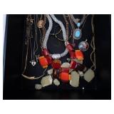 Necklaces & Beads - Turquoise-Tone Pendants, Red/Orange Glass & Silver Chains Necklaces & Beads - Turquoise-Tone Pendants, Red/Orange Glass & Silver Chains
