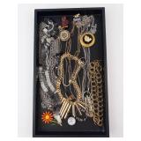 Assorted Costume Jewelry - Gold Tone Chains, Cameos, Pins & Charms Assorted Costume Jewelry - Gold Tone Chains, Cameos, Pins & Charms