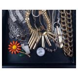 Assorted Costume Jewelry - Gold Tone Chains, Cameos, Pins & Charms Assorted Costume Jewelry - Gold Tone Chains, Cameos, Pins & Charms