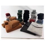 Used Assorted Velvet Jewelry Boxes & Pouches - Ring Boxes in Green, Black, Gray, Tan Used Assorted Velvet Jewelry Boxes & Pouches - Ring Boxes in Green, Black, Gray, Tan