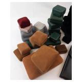 Used Assorted Velvet Jewelry Boxes & Pouches - Ring Boxes in Green, Black, Gray, Tan Used Assorted Velvet Jewelry Boxes & Pouches - Ring Boxes in Green, Black, Gray, Tan
