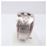 Edwards England Spoon Ring - Handmade Silvertone Floral Bouquet Top Edwards England Spoon Ring - Handmade Silvertone Floral Bouquet Top