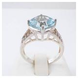Blue Topaz & CZ Ring - Silver Tone, Size 7 Blue Topaz & CZ Ring - Silver Tone, Size 7