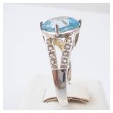 Blue Topaz & CZ Ring - Silver Tone, Size 7 Blue Topaz & CZ Ring - Silver Tone, Size 7