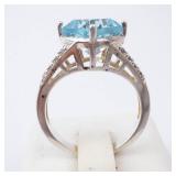 Blue Topaz & CZ Ring - Silver Tone, Size 7 Blue Topaz & CZ Ring - Silver Tone, Size 7