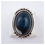Sterling Silver Ring with Blue Resin? Cabochon Bezel and Beaded Edge. Size 7. Sterling Silver Ring with Blue Resin? Cabochon Bezel and Beaded Edge. Size 7.