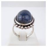 Sterling Silver Ring with Blue Resin? Cabochon Bezel and Beaded Edge. Size 7. Sterling Silver Ring with Blue Resin? Cabochon Bezel and Beaded Edge. Size 7.