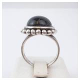 Sterling Silver Ring with Blue Resin? Cabochon Bezel and Beaded Edge. Size 7. Sterling Silver Ring with Blue Resin? Cabochon Bezel and Beaded Edge. Size 7.