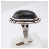 Sterling Silver Ring with Blue Resin? Cabochon Bezel and Beaded Edge. Size 7. Sterling Silver Ring with Blue Resin? Cabochon Bezel and Beaded Edge. Size 7.