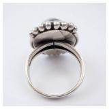 Sterling Silver Ring with Blue Resin? Cabochon Bezel and Beaded Edge. Size 7. Sterling Silver Ring with Blue Resin? Cabochon Bezel and Beaded Edge. Size 7.