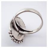 Sterling Silver Ring with Blue Resin? Cabochon Bezel and Beaded Edge. Size 7. Sterling Silver Ring with Blue Resin? Cabochon Bezel and Beaded Edge. Size 7.