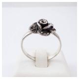 Marcasite Sterling Silver Rose Ring - Vintage Floral Band Marcasite Sterling Silver Rose Ring - Vintage Floral Band
