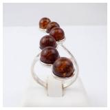 Amber Sterling Silver Ring - Cognac Amber Beads. Size 8.5. Amber Sterling Silver Ring - Cognac Amber Beads. Size 8.5.