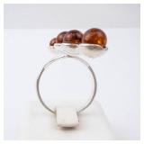 Amber Sterling Silver Ring - Cognac Amber Beads. Size 8.5. Amber Sterling Silver Ring - Cognac Amber Beads. Size 8.5.