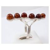 Amber Sterling Silver Ring - Cognac Amber Beads. Size 8.5. Amber Sterling Silver Ring - Cognac Amber Beads. Size 8.5.