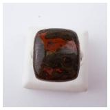 Agate Sterling Silver Ring - Brown Cabochon with Red-Orange Matrix. Size 9. Agate Sterling Silver Ring - Brown Cabochon with Red-Orange Matrix. Size 9.
