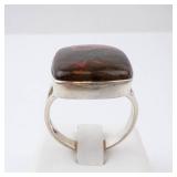 Agate Sterling Silver Ring - Brown Cabochon with Red-Orange Matrix. Size 9. Agate Sterling Silver Ring - Brown Cabochon with Red-Orange Matrix. Size 9.