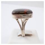 Agate Sterling Silver Ring - Brown Cabochon with Red-Orange Matrix. Size 9. Agate Sterling Silver Ring - Brown Cabochon with Red-Orange Matrix. Size 9.
