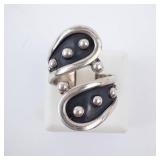 Sterling Silver Wrap Ring with Black Enamel & Bead Accents. Size 8 Sterling Silver Wrap Ring with Black Enamel & Bead Accents. Size 8