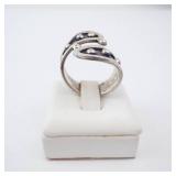 Sterling Silver Wrap Ring with Black Enamel & Bead Accents. Size 8 Sterling Silver Wrap Ring with Black Enamel & Bead Accents. Size 8