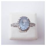 Aquamarine Halo Ring in Sterling Silver - Size 8 with CZ Accents Aquamarine Halo Ring in Sterling Silver - Size 8 with CZ Accents
