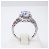 Aquamarine Halo Ring in Sterling Silver - Size 8 with CZ Accents Aquamarine Halo Ring in Sterling Silver - Size 8 with CZ Accents