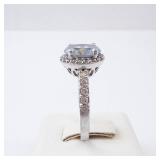 Aquamarine Halo Ring in Sterling Silver - Size 8 with CZ Accents Aquamarine Halo Ring in Sterling Silver - Size 8 with CZ Accents