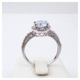 Aquamarine Halo Ring in Sterling Silver - Size 8 with CZ Accents Aquamarine Halo Ring in Sterling Silver - Size 8 with CZ Accents