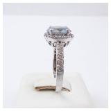 Aquamarine Halo Ring in Sterling Silver - Size 8 with CZ Accents Aquamarine Halo Ring in Sterling Silver - Size 8 with CZ Accents