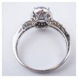 Aquamarine Halo Ring in Sterling Silver - Size 8 with CZ Accents Aquamarine Halo Ring in Sterling Silver - Size 8 with CZ Accents