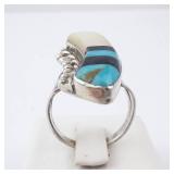 Native Ring - Turquoise, Mother of Pearl & Onyx Inlay, Size 6 Native Ring - Turquoise, Mother of Pearl & Onyx Inlay, Size 6
