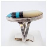 Native Ring - Turquoise, Mother of Pearl & Onyx Inlay, Size 6 Native Ring - Turquoise, Mother of Pearl & Onyx Inlay, Size 6