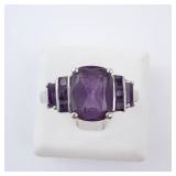 Amethyst Sterling Silver Ring - Size 8 - Cushion-Cut Center Stone with Accent Stones Amethyst Sterling Silver Ring - Size 8 - Cushion-Cut Center Stone with Accent Stones
