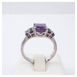 Amethyst Sterling Silver Ring - Size 8 - Cushion-Cut Center Stone with Accent Stones Amethyst Sterling Silver Ring - Size 8 - Cushion-Cut Center Stone with Accent Stones