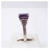 Amethyst Sterling Silver Ring - Size 8 - Cushion-Cut Center Stone with Accent Stones Amethyst Sterling Silver Ring - Size 8 - Cushion-Cut Center Stone with Accent Stones