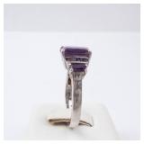 Amethyst Sterling Silver Ring - Size 8 - Cushion-Cut Center Stone with Accent Stones Amethyst Sterling Silver Ring - Size 8 - Cushion-Cut Center Stone with Accent Stones