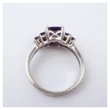 Amethyst Sterling Silver Ring - Size 8 - Cushion-Cut Center Stone with Accent Stones Amethyst Sterling Silver Ring - Size 8 - Cushion-Cut Center Stone with Accent Stones