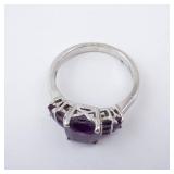 Amethyst Sterling Silver Ring - Size 8 - Cushion-Cut Center Stone with Accent Stones Amethyst Sterling Silver Ring - Size 8 - Cushion-Cut Center Stone with Accent Stones