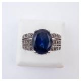 ESPO Lab-Grown Sapphire & CZ Sterling Silver Ring Size 6 - Oval Center Stone ESPO Lab-Grown Sapphire & CZ Sterling Silver Ring Size 6 - Oval Center Stone