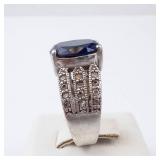 ESPO Lab-Grown Sapphire & CZ Sterling Silver Ring Size 6 - Oval Center Stone ESPO Lab-Grown Sapphire & CZ Sterling Silver Ring Size 6 - Oval Center Stone