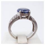ESPO Lab-Grown Sapphire & CZ Sterling Silver Ring Size 6 - Oval Center Stone ESPO Lab-Grown Sapphire & CZ Sterling Silver Ring Size 6 - Oval Center Stone