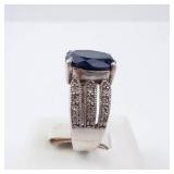 ESPO Lab-Grown Sapphire & CZ Sterling Silver Ring Size 6 - Oval Center Stone ESPO Lab-Grown Sapphire & CZ Sterling Silver Ring Size 6 - Oval Center Stone