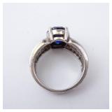 ESPO Lab-Grown Sapphire & CZ Sterling Silver Ring Size 6 - Oval Center Stone ESPO Lab-Grown Sapphire & CZ Sterling Silver Ring Size 6 - Oval Center Stone