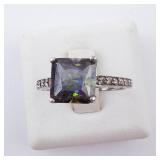 Mystic Topaz Sterling Silver Ring - Size 7 - Cushion Cut with Pavé Band Mystic Topaz Sterling Silver Ring - Size 7 - Cushion Cut with Pavé Band