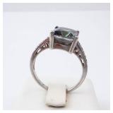 Mystic Topaz Sterling Silver Ring - Size 7 - Cushion Cut with Pavé Band Mystic Topaz Sterling Silver Ring - Size 7 - Cushion Cut with Pavé Band