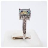 Mystic Topaz Sterling Silver Ring - Size 7 - Cushion Cut with Pavé Band Mystic Topaz Sterling Silver Ring - Size 7 - Cushion Cut with Pavé Band