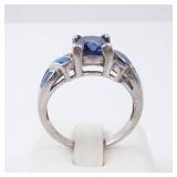 Tanzanite & Created Opal Sterling Ring - Size 9 Tanzanite & Created Opal Sterling Ring - Size 9
